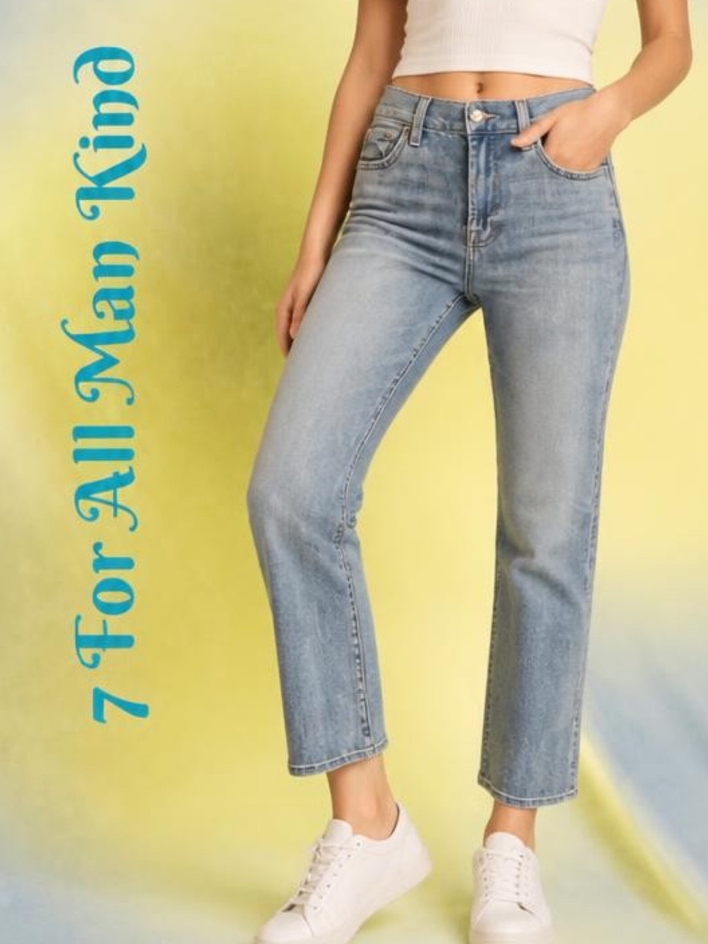 7 For All Mankind Womens High Waist Denim Jeans Sz 27 Slim Kick Light Blue